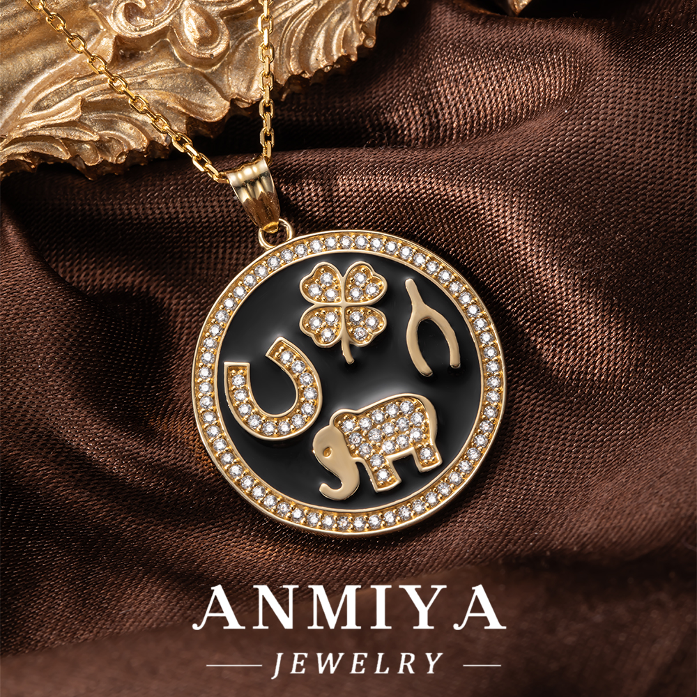 S925 Black Enamel Coin Pendant Necklace with Zircon Inlay, Blessing Pattern Jewelry, Gift Box Packaging