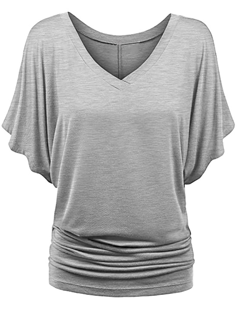 Designer Clothing Large Women's Loose Bat V-neck Short Sleeved T-shirt Top Fashion 2025 New Versatile Trendy Style