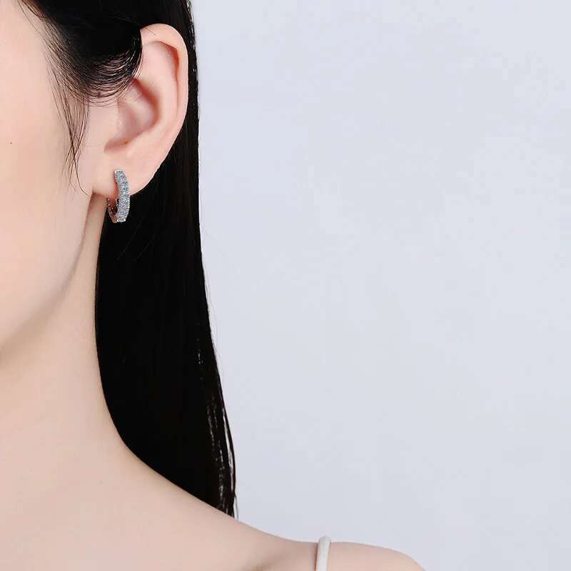 COSFIX Luxury 100% 925 Sterling Silver Created Moissanite Gemstone Hoop Earrings Wedding Engagement Fine Jewelry Gifts Wholesale
