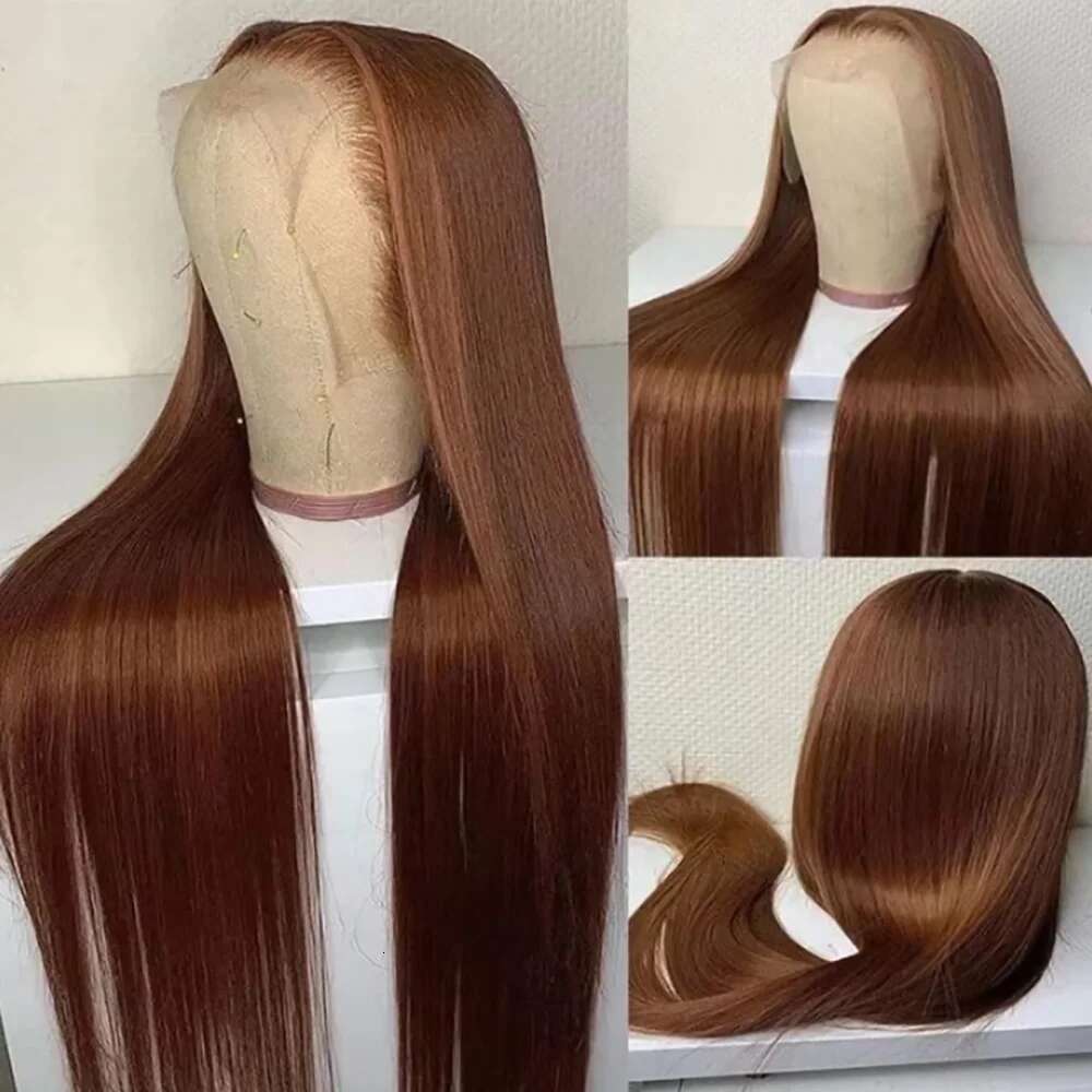 #4 Wig Chocolate Brown Straight 13X6 HD Lace Frontal Human Hair Wigs 200 Density 46 Inches For Women