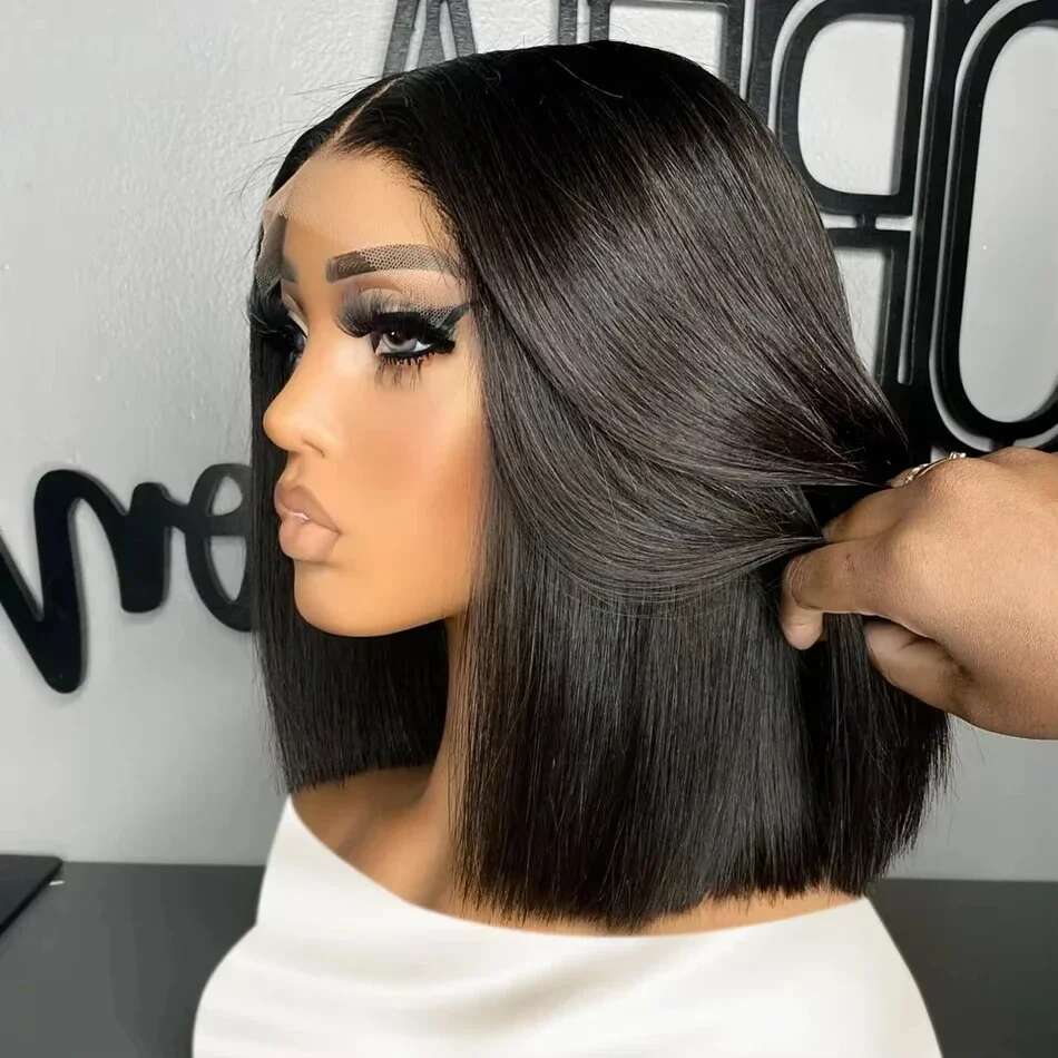 Short Bob Bone Straight Wig 13x4 Front Human Hair 200 Density Glueless HD Transparent Lace Frontal For Women Wigs
