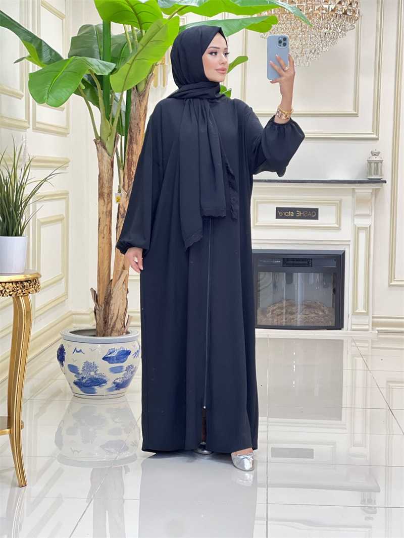 Designer Fashion Dubai 2025 Solid Abaya Prayer Headband Robe Clothing Zipper Women's Long Dress