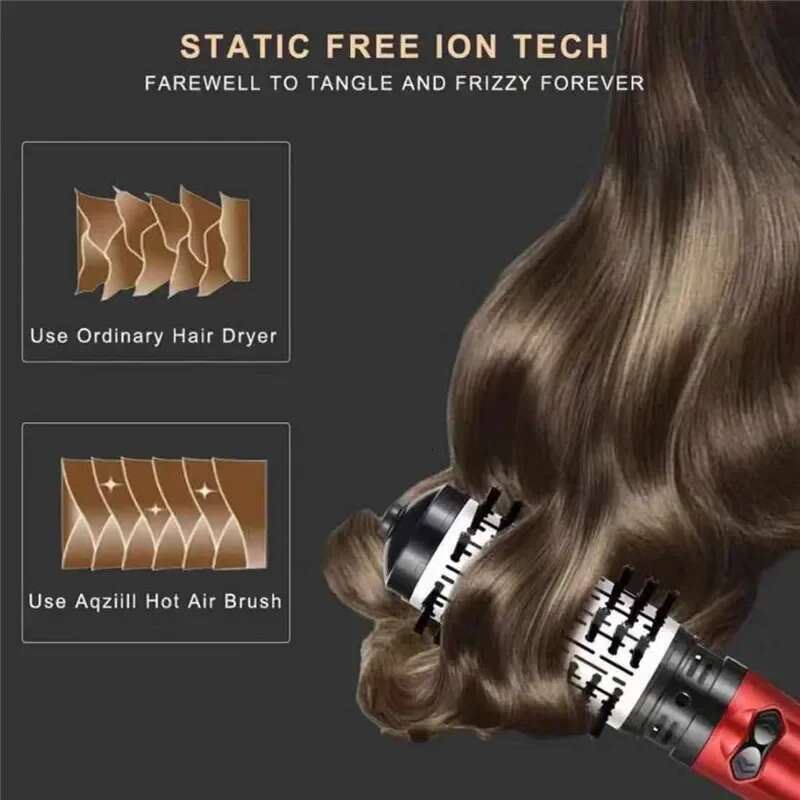 2 Replaceable Head 360 Rotating AirFlow Hot Air Brush Straightener Curler Iron Volumizer Blowers Electric Hair Dryer Comb