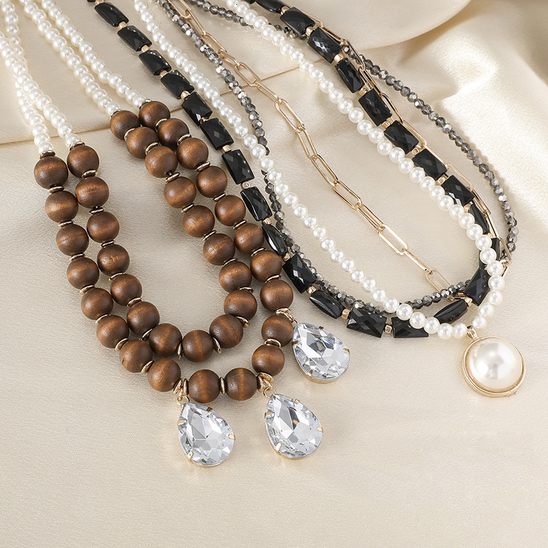 Ethnic style multi-layer accessories sweater chain Bohemian wooden bead necklace