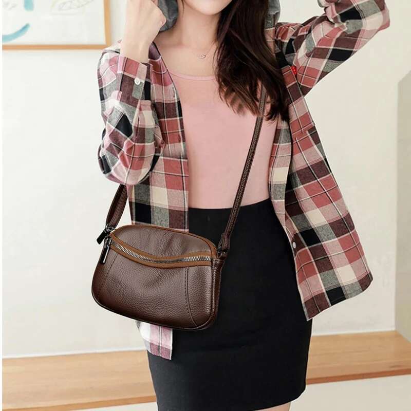 New Patchwork Single Shoulder Crossbody Head Layer Cowhide Small Bag Advanced Fashion Simple