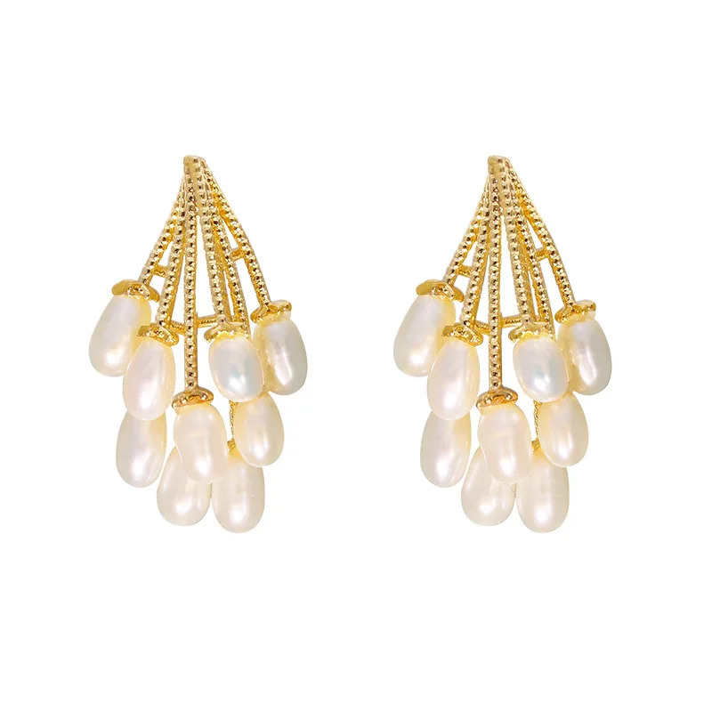 Trendy Water Drop Natural Freshwater Baroque Pearl 14K Gold Filled Ladies Tassels Stud Earrings Jewelry For Women Anti Allergy 250517