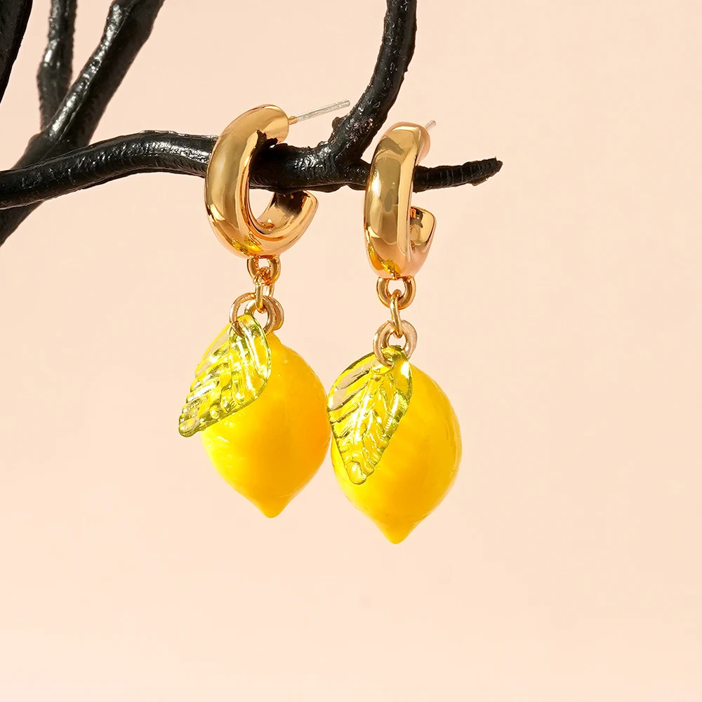 Summer Vacation Cute Yellow Lemon CC Earrings for Girls Bohemia Style Colorful Jewelry Accessory Perfect for Holiday Gift 250519