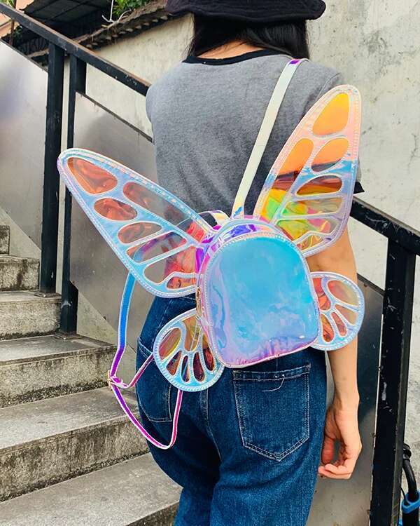 Fashion Women's Laser Mini Backpack Butterfly Angel Wings For Girls Travel Casual Daypack School Bag Holographic Leather