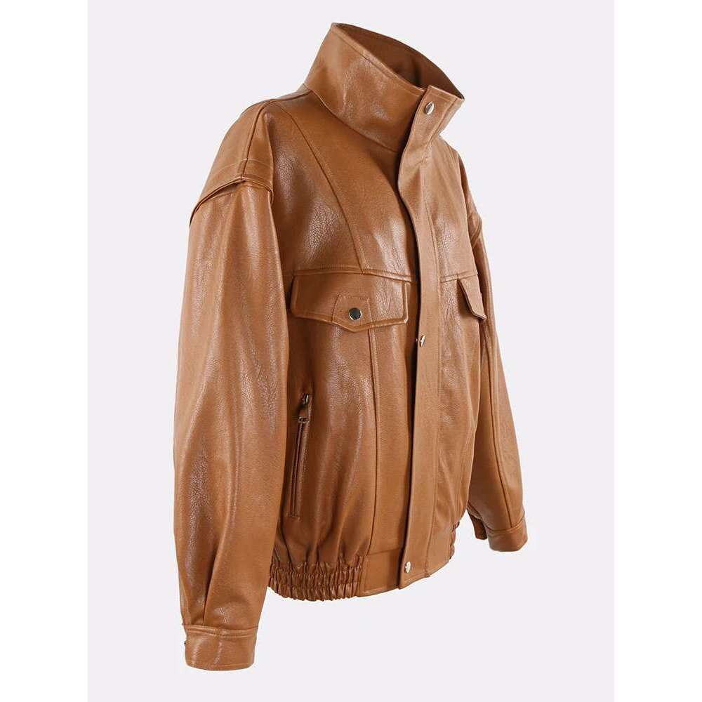 Nerazzurri Spring Autumn Oversized Cool Windproof Thick Black Pu Leather Jacket Women Zip Up Designer Unisex Clothes 2023
