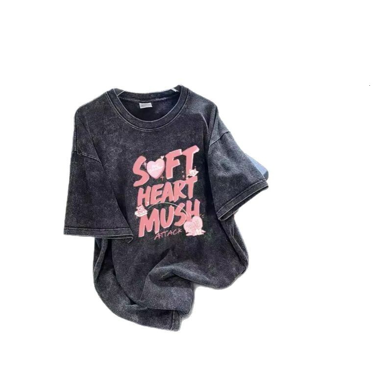 Designer Clothing, Retro Cotton Plus Size Short Sleeved T-shirt, Summer Women's Loose Water Washed Trendy Brand Clothing, 2025 New Style