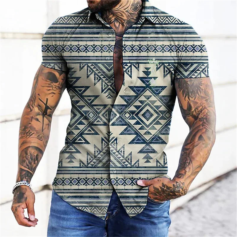 5-color Summer Mens Retro Plaid Shirt Fashion Casual Shirt Short Sleeve Mens Hawaiian Shirt Camisa Masculina 5XL 250528