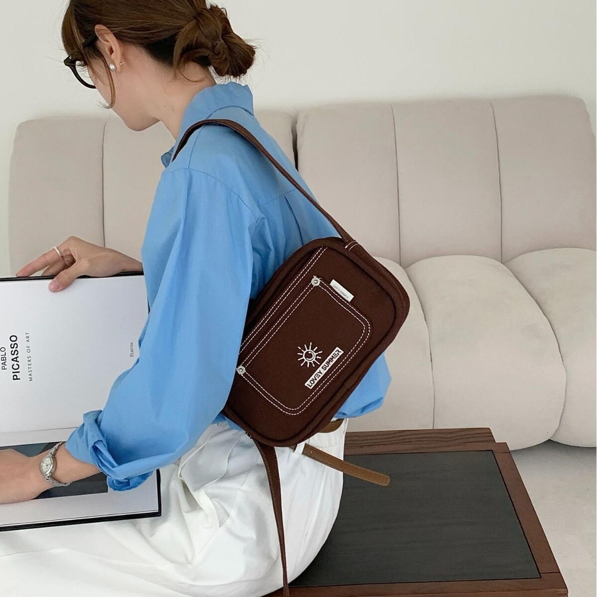 2025 denim square casual new waterproof nylon women's single shoulder crossbody bag