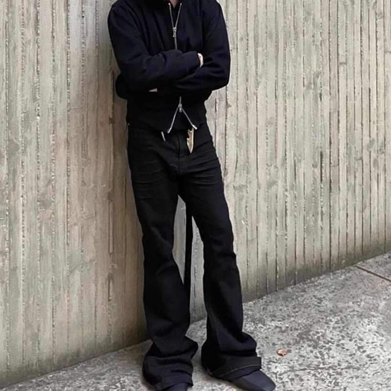 Jeans Fashion for Man Zipper Full Length Streetwear Pants Denim Black Solid Men's Clothing