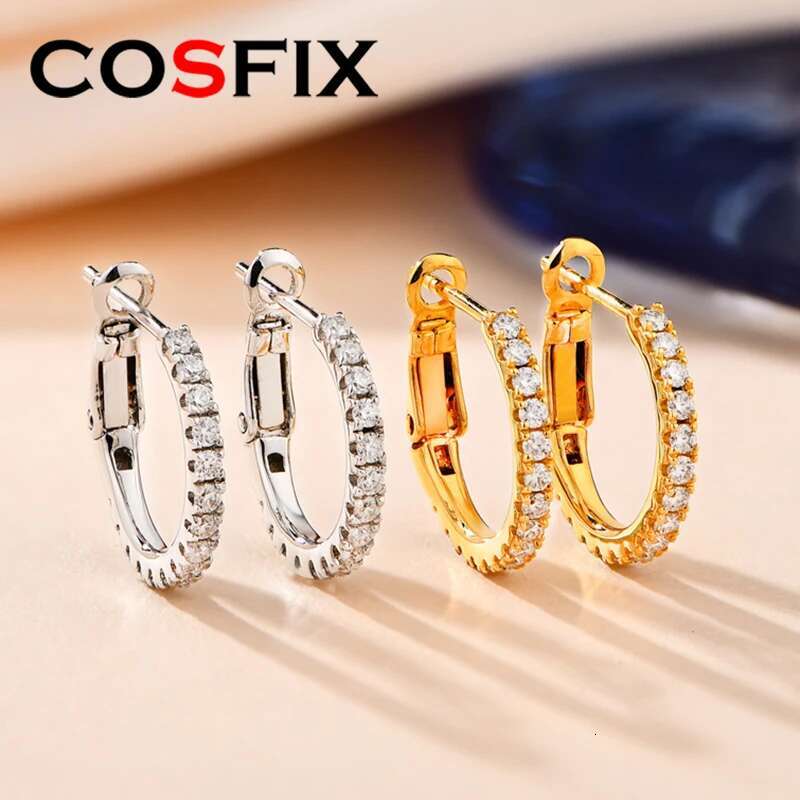 COSFIX Moissanite Hoop Earrings for Women Fashion Lab Diamond Earring S925 Silver Plated White Gold New 2023