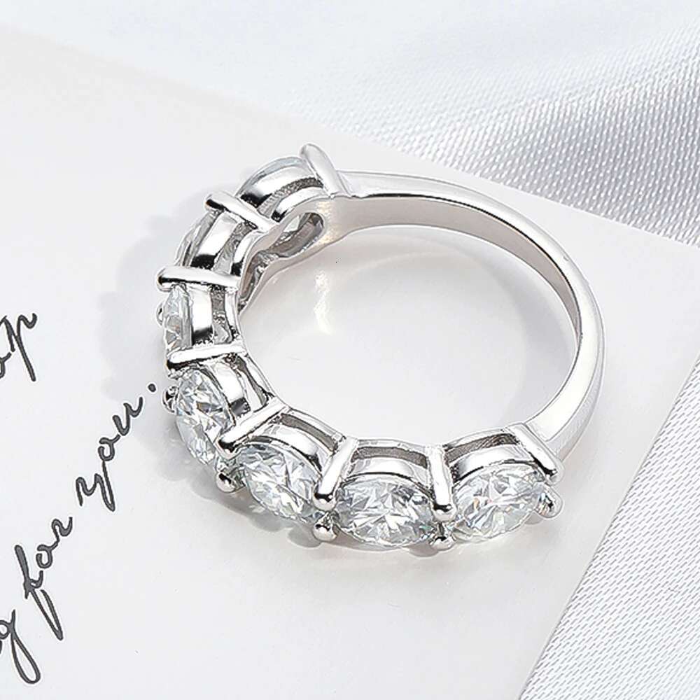 COSFIX 5mm 6.5mm 7 Stones D Color Full Moissanite Row Rings S925 Sterling Silver Plated Pt950 Light Luxury Simple Jewelry