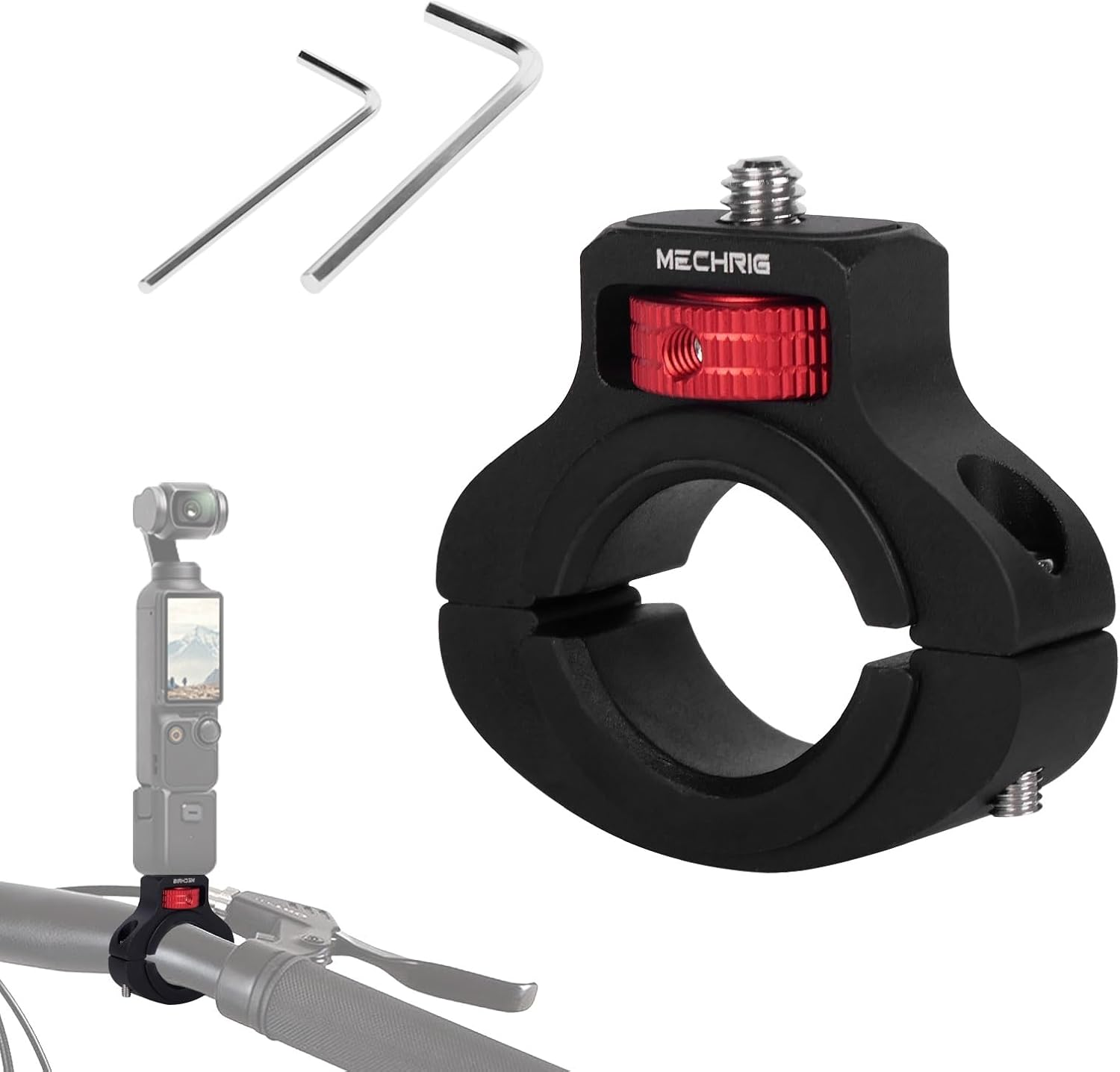 Aluminum Handlebar Mount for action camera ,Insta360,DJI Osmo,Akaso & Fill Light.360 Rotary Camera Mount w/Side Reinforcement & Anti-Reverse for Motor