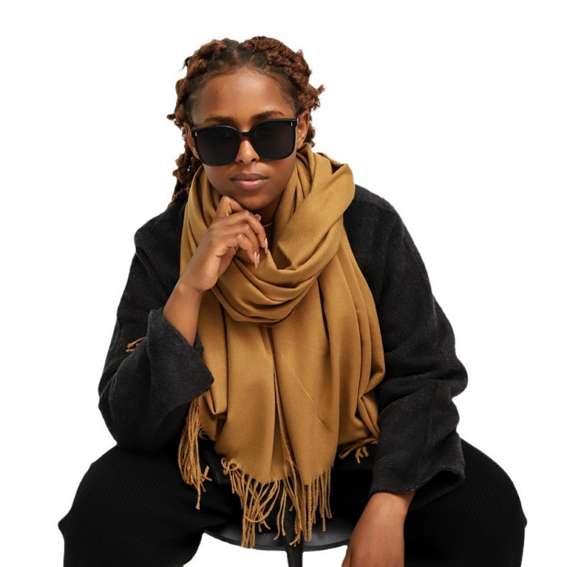 K773 Pure color cashmere scarf for women winter new European and American cross-border camel beige warm neck long shawl
