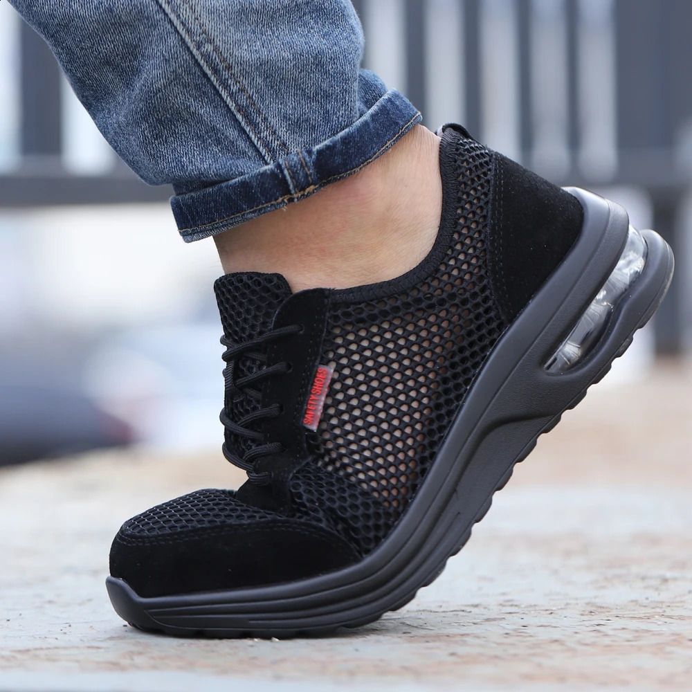 Mens Summer Mesh Breathable Steel Toe Safety Shoes Anti-Smash Puncture Proof Comfortable Outdoor Work Shoes 250519