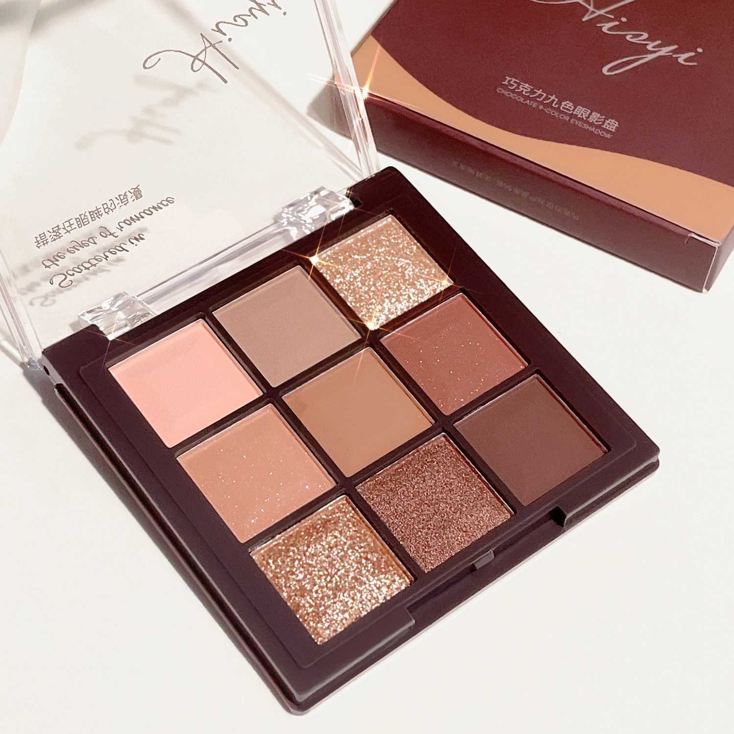 Mocha Chocolate Eyeshadow Palette - 9 natural brown and gold shades with shimmery and matte finishesXJ250520
