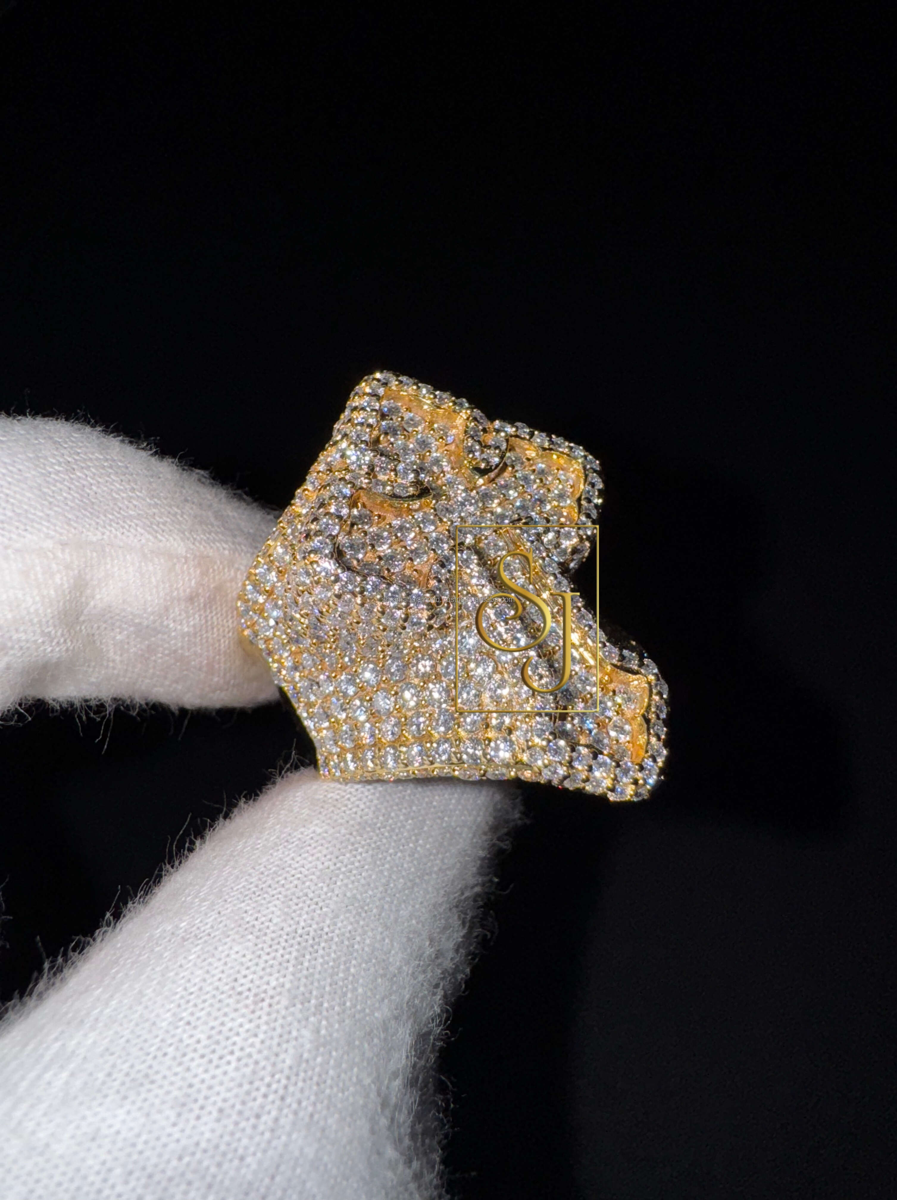 Wholesale Mens Custom 925 Solid Silver Pave Moissanite Diamond Tester Gold Plated Cross iced out Bling Ring for Rappers Hip Hop