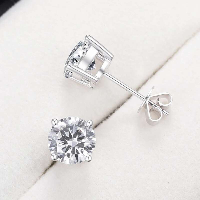 Classic 4 Claws Round Ear Studs For Women 1ct 2ct VVS Lab Grown Diamond 14K Real Gold Stud Earring Men Luxury Party Jewelry Gift