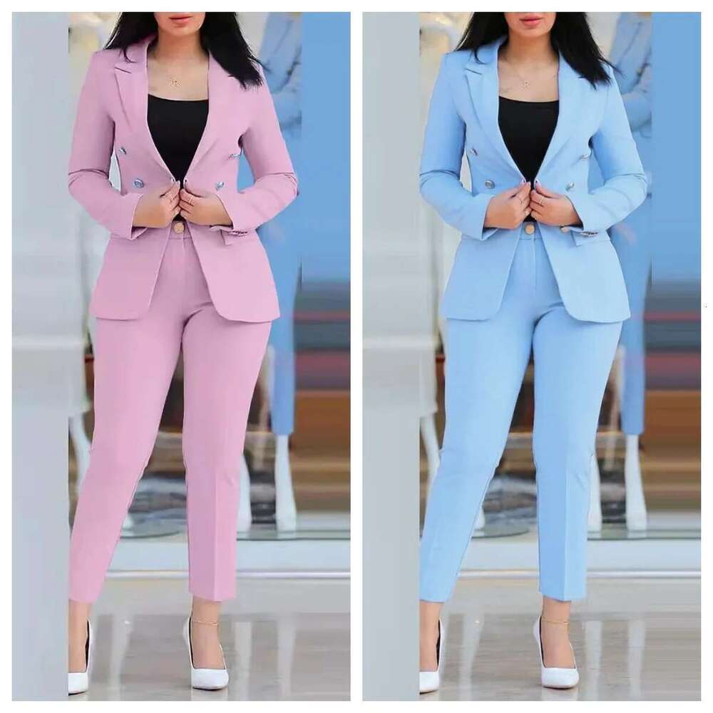 Sets For Women 2 Pieces Autumn Fashion Notched Neck Long Sleeve Blazer & Elegant High Waist Work Pants Set Office Lady