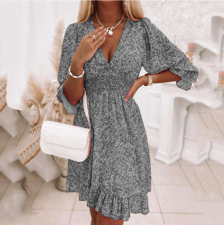 Vestido Vestidos Elegantes Partydress Vestidos De Noche Tender 2025 Womens New Mid Length Skirt with Waist Cover and Bohemian Printed Short Sleeve Flo