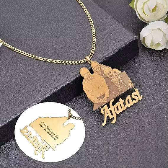 Autumn Cold Dropshipping Photo Necklace, Name PVD Carving Personalized Picture Necklace
