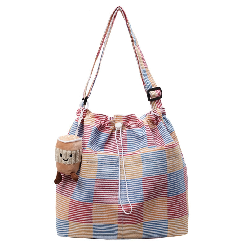 Fashionable large capacity underarm trendy spring new women's single shoulder crossbody bag striped grid fresh bucket casual dopamine knitted fab