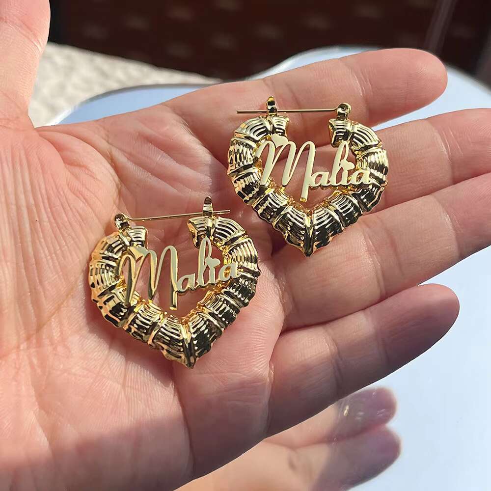 Autumn Cold OEM Waterproof Stainless Steel Letter Heart Shaped Bamboo Circle Girls' Earrings
