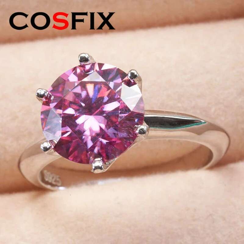 COSFIX 1-3ct Moissanite Rings For Women Round Cut Six Claws Women Moissanite Ring Blue Pink Green Womens Moissanite Ring 2023