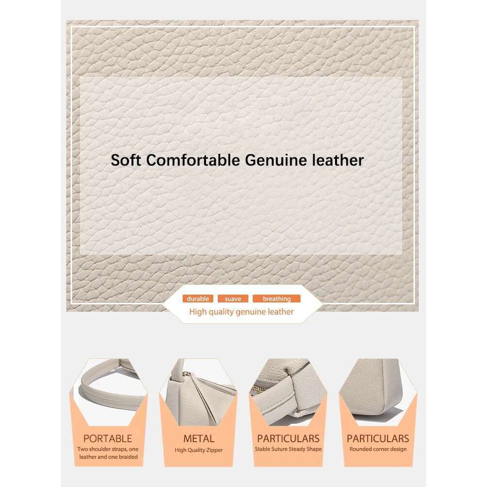 Women's Bags Designer Zency Elegant Genuine Leather Top-Handle For Women Simple Shoulder Handbag Ladies Underarm Bag Beige Brown Top Zipper