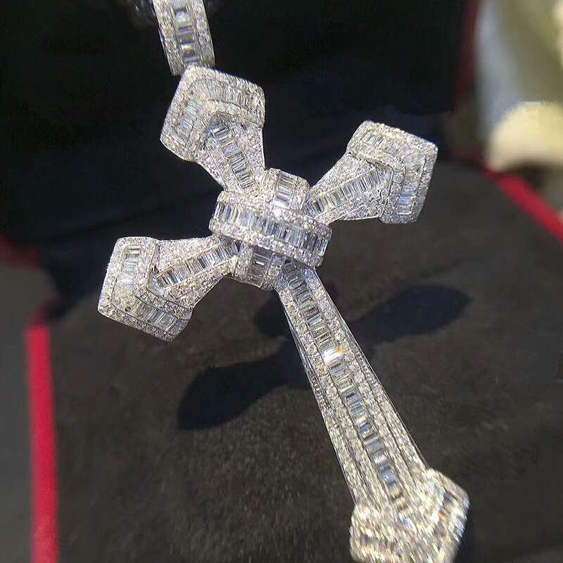 Full Moissanite Necklace Sterling Cross Pendant for Women 2.76*1.57inch Hip Hop Fine Jewelry Men Christmas Ladies Mother Father Valentine'S day G