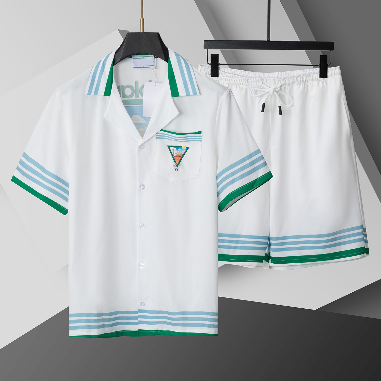 Mens designer shirt summer short sleeve casual button up shirt printed shirt beach style breathable shirts Two pieces Asian size M-3XL WHI3