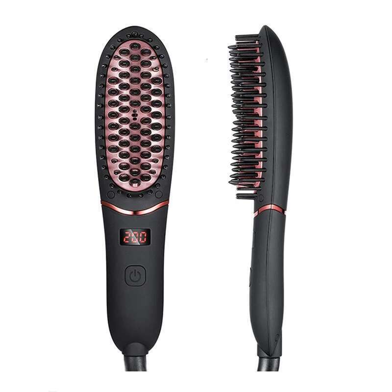 Home 2 in 1 electric LED display mini ion straight hair brush portable beard straightener