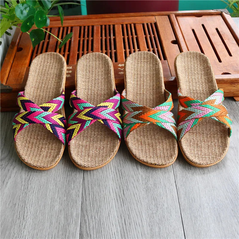 Linen slippers for women in summer indoor couple home anti slip thick soled home cool slippers for men in summer 250519