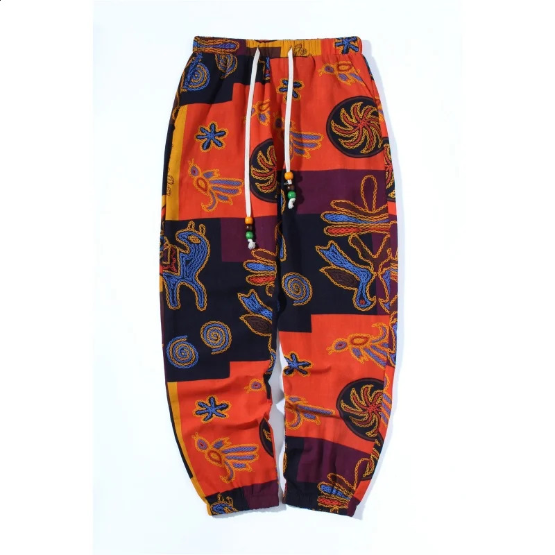 Euro Size 2025 Fashion Spring Men Floral Print Joggers Male Casual Summer Pants Mens Sweatpants Linen Trousers 250517
