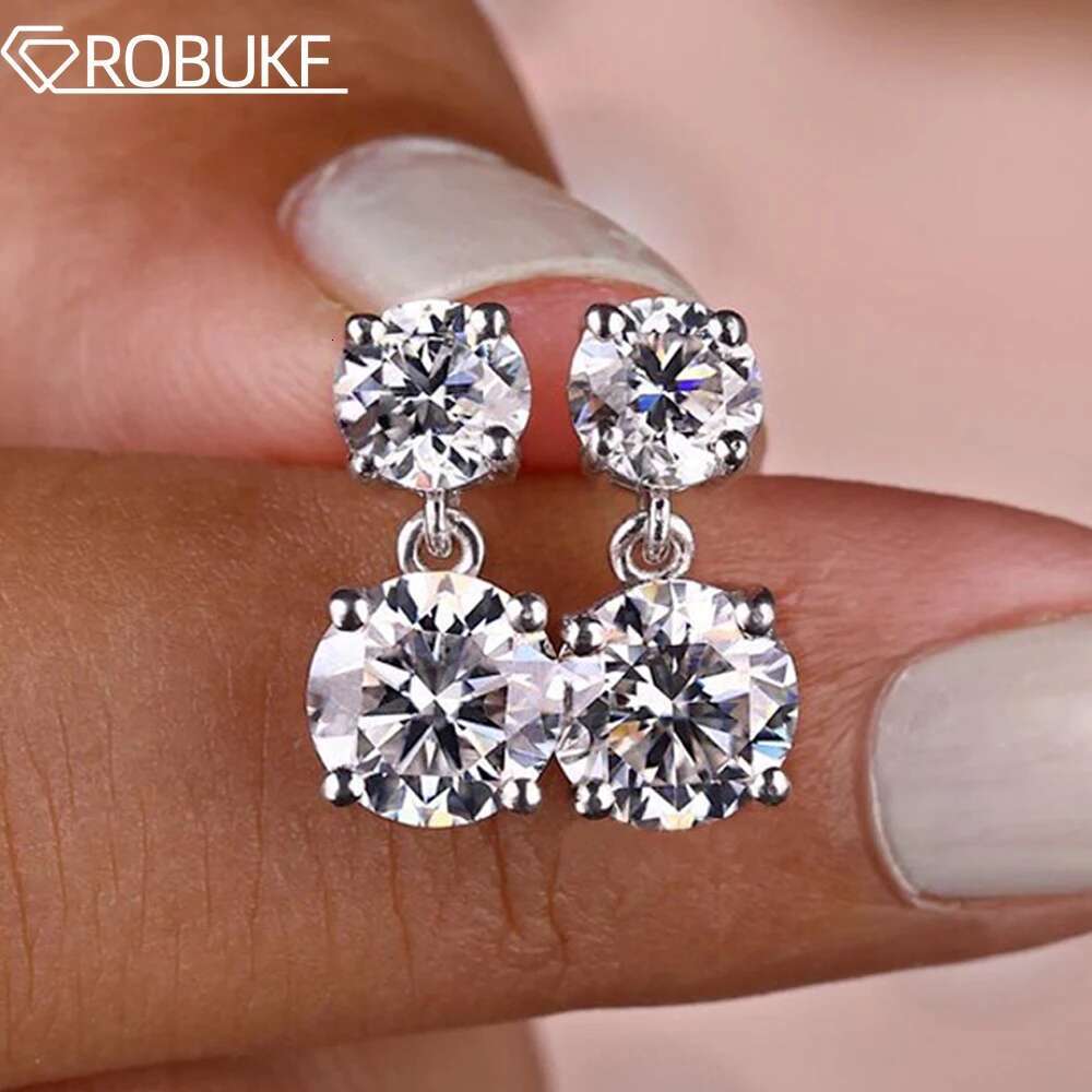 5.6cttw Dangle Drop Double Stone Moissanite Earrings For Women Round Cut Diamond 925 Sterling Silver Engagement Wedding Jewelry