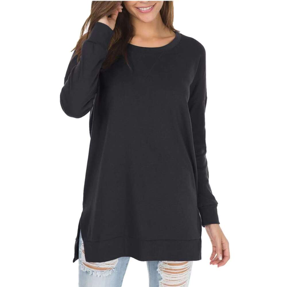 Women T Shirt Womens Clothes Designer Shirt Women T Shirt 2025 New Clothing Womens Hot Products Open Fork Loose Round Neck Long Sleeve Knitted Shirt