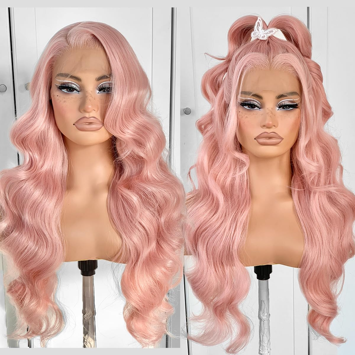 13x4 Lace Front Wigs Look Like Human Hair 34 Inch Body Wave Wear and Go Glueless Brazilian Lace Frontal for Women 250 Density Transparent Synthetic Wi