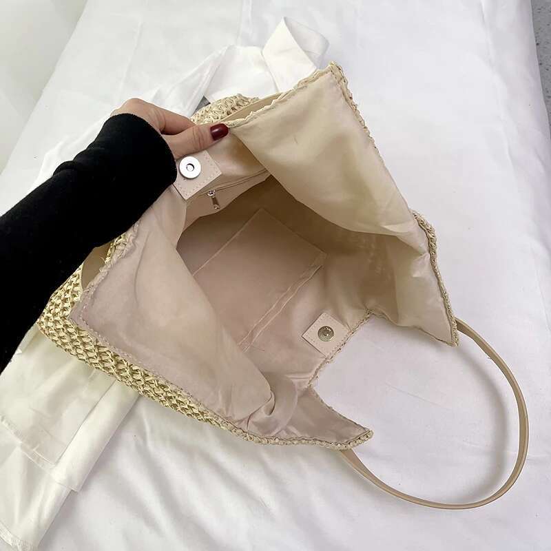 MOODS Summer Beach Straw Woven Shoulder Tote Bags For Women Large Capacity Shopping Totes 2025 Brand New Travelling Handbags