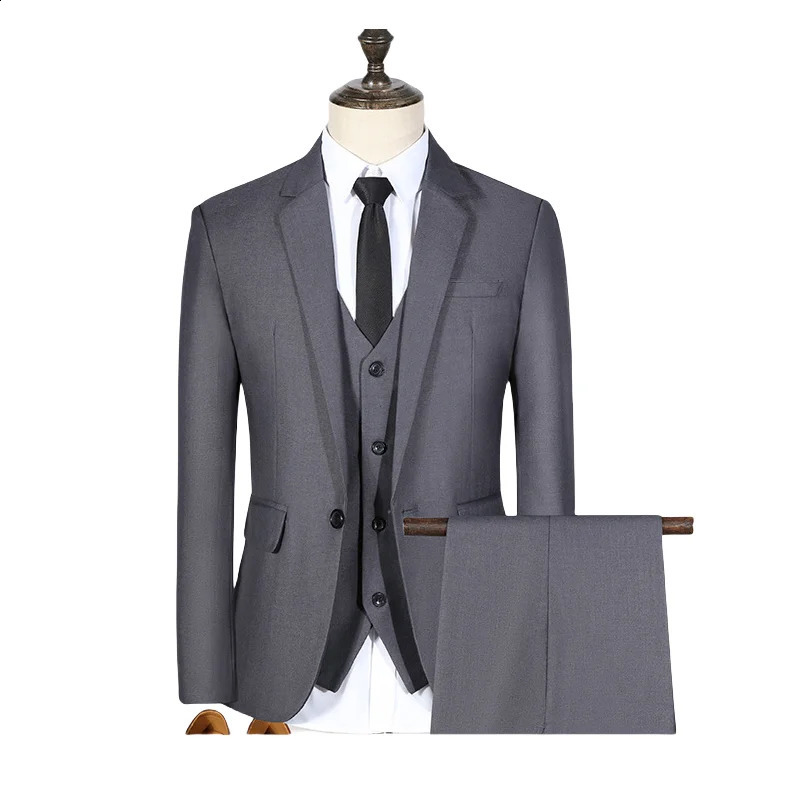 S-7XL Suit Blazervestpants Business Dinner Gentleman Slim Gentleman Men British Style Dress Man Solid Color Group Suit 250519