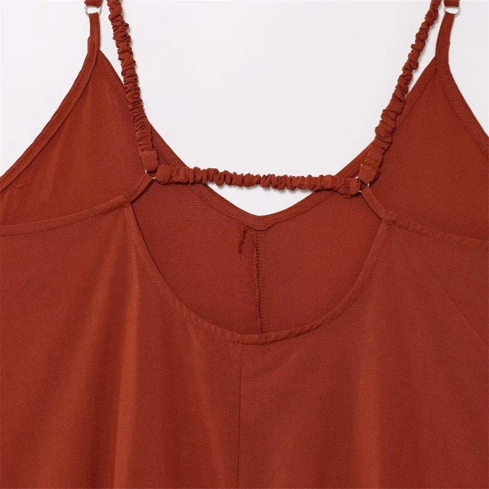 UNIZERA womens suspender long dress with solid color and chest accessories for spring summer casual wear 250520