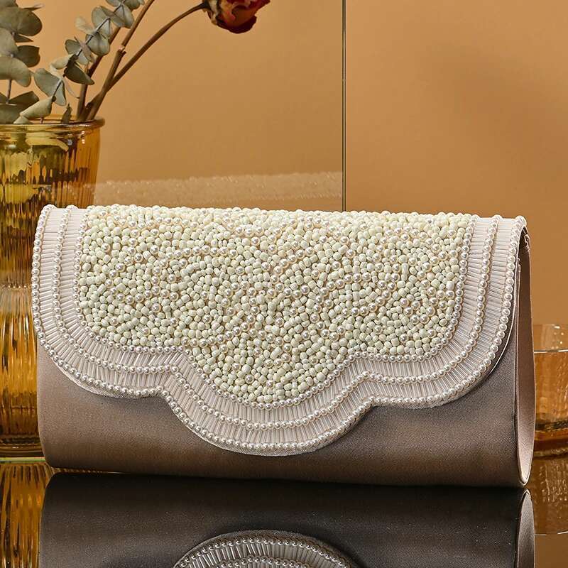 Fresh And Fashionable Pearl Dinner Ladies Light Pure Color Banquet Bag, Handbag Cosmetics Mobile Phone Collection Bag