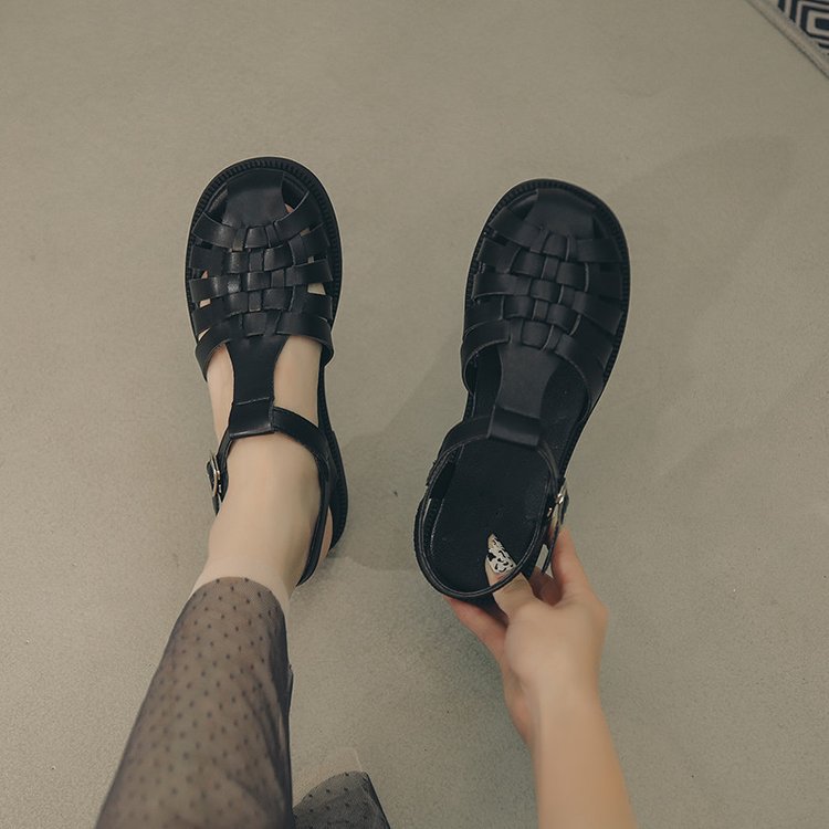 Free shipping Designer Women's 2025 Summer new flat sandals, cut-out one-line buckle shoes, comfortable thick-heeled shoes