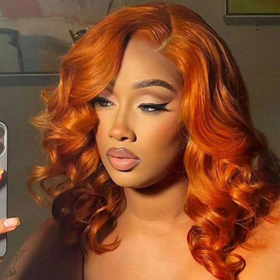 Ginger Orange Front Bone Body Wave 13x4 Human Hair Frontal Wigs Transparent Lace Wig For Women