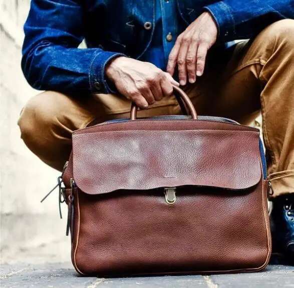 Full Leather Handbags Business Briefcase Skeleton-Skin Thick Cowhide Vintage Crossbody Messenger Men's Laptop Bag