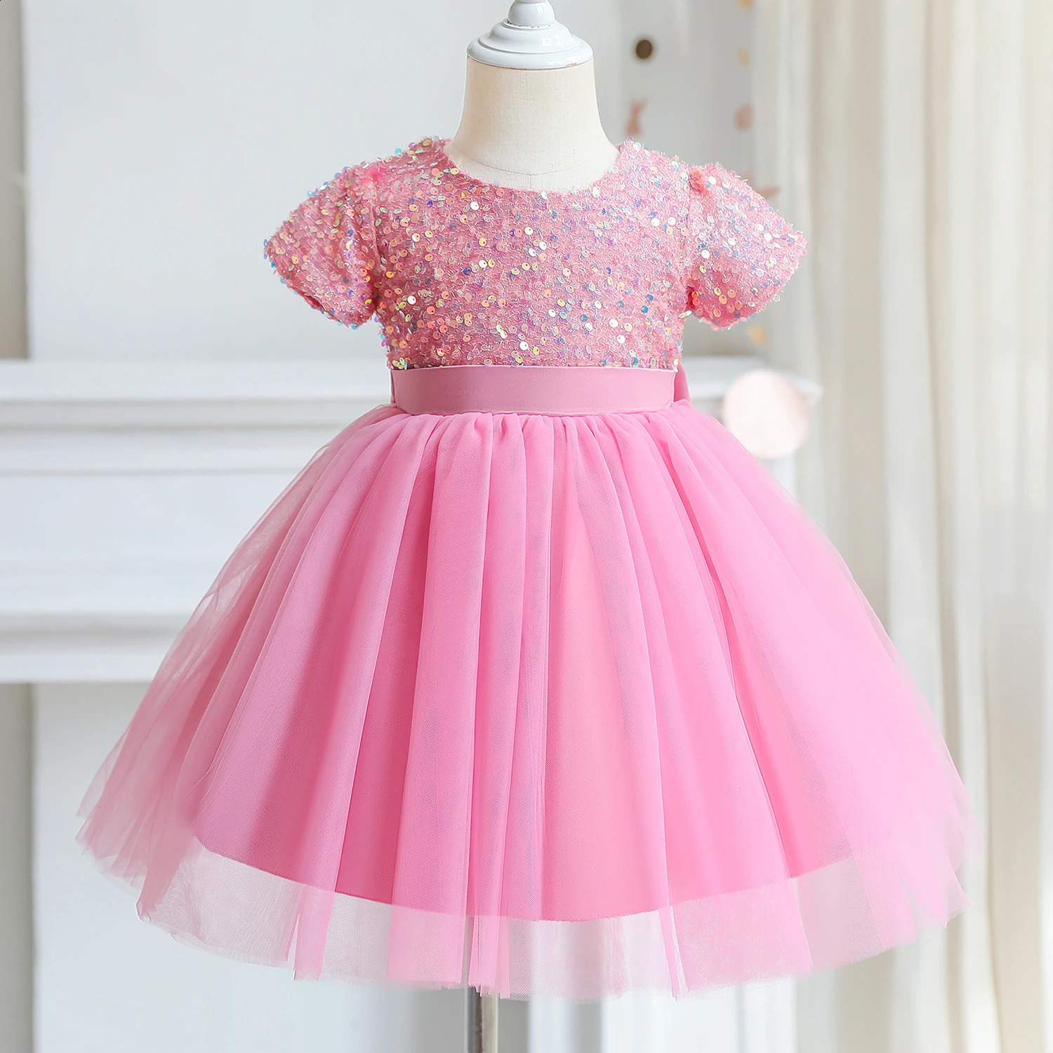 2025 Kids Party Dresses for Girls Sequin Fluffy Prom Gown for Wedding Evening Elegant Children Birthday Princess Dress 4-10 Year 250519