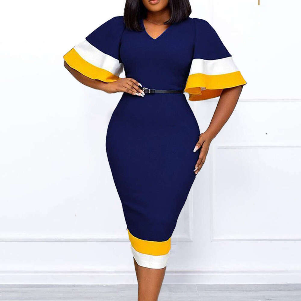 Women's Wear Women's Summer Fashion Colored Flare Sleeve Wrap Hip Dress