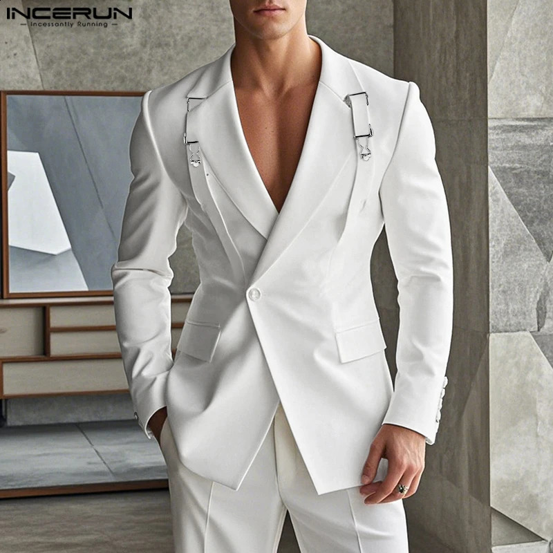 INCERUN Handsome Mens Tops Stylish Deconstruct Metal Buckle Suit Coat Casual Well Fitting Male Solid Long Sleeved Blazer S-5XL 250519